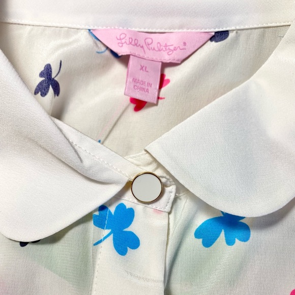 ☘️Lilly Pulitzer Resort White Tossed Mini Clover Andria Top🌈☘️ - Picture 8 of 11